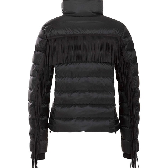 Bogner black ski jacket with lamb fur removable collar and suede fringe XS $2200 - Picture 2 of 16